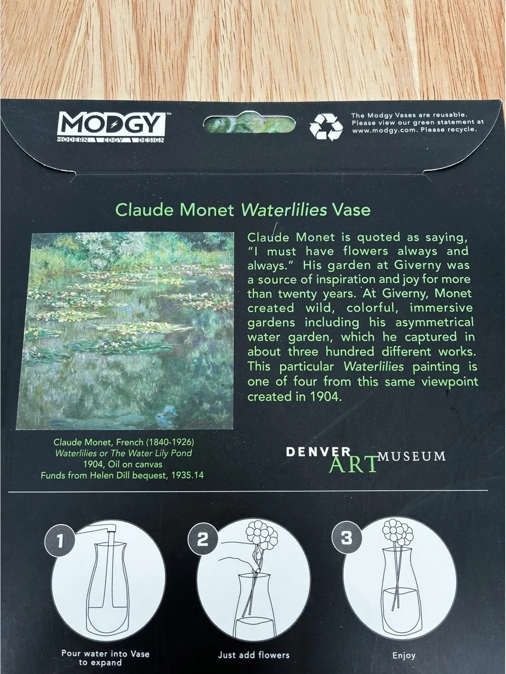 Claude Monet Waterlilies Expandable Vase Reusable BPA Free 10